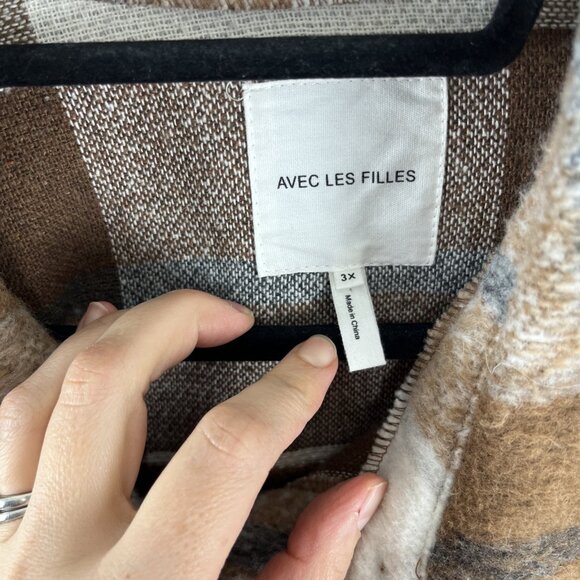Anthropologie Avec Les Filles Plaid Brown & Cream Shacket Women's Size 3X - Picture 2 of 8